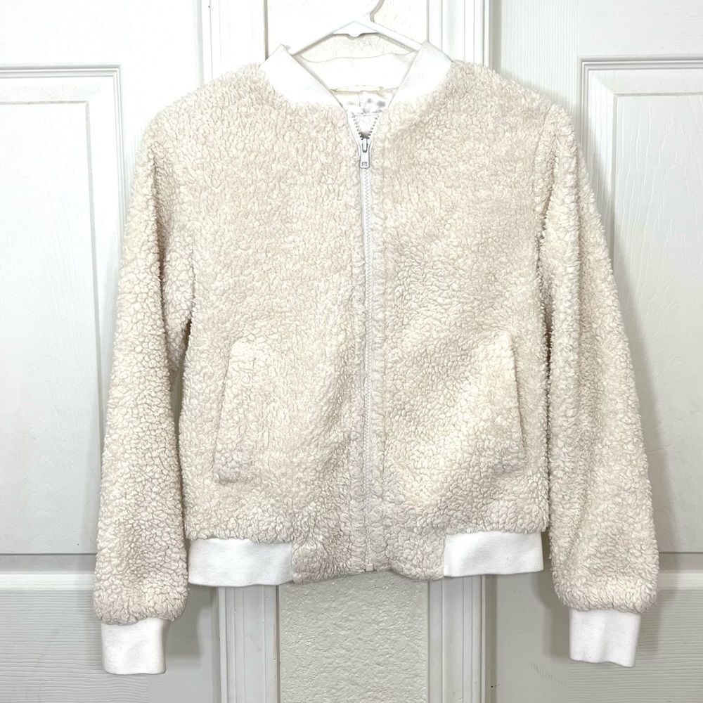 J. Crew Sherpa Bomber Jacket Cream Fuzzy Teddy Jacket Coat Size XXS